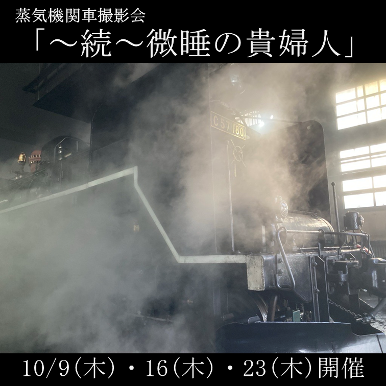 【10月9日(木)・16日(木)・23日(木)開催】蒸気機関車撮影会「～続～微睡の貴婦人」 参加プラン