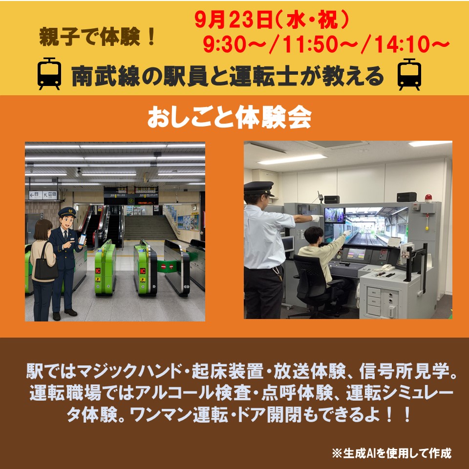 【9月23日(水・祝)開催】親子で体験！南武線の駅員と運転士が教えるおしごと体験会 申し込み