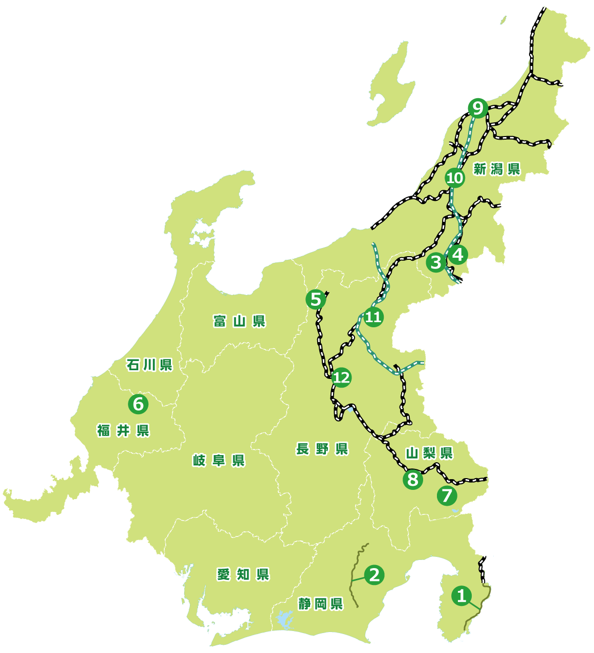 中部地方のエリアマップ